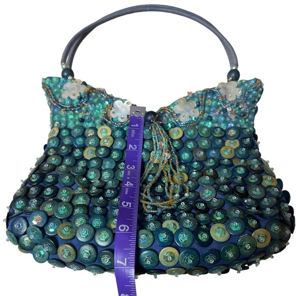 MIDO Sequin Handbag Beaded Floral Tassel Detail Mermaid Fairycore Statement Bag - Picture 4 of 11